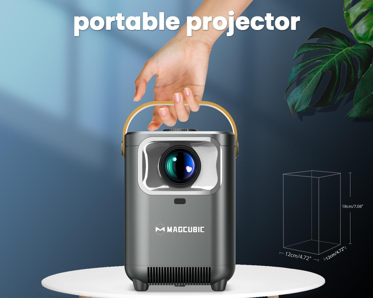 Magcubic Unterstützung 4K Bluetooth 5.0 mit WiFi Portabler Projektor (260 lm, 8000:1, 3840 x 2160 px, mit 200'' Display Beamer für Handy klein Heimkino)