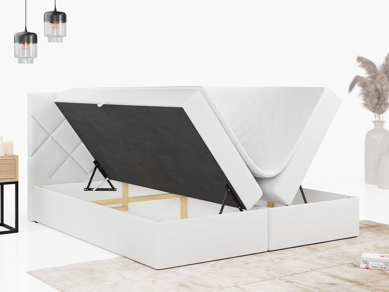 MKS MÖBEL Boxspringbett STELLE 3, Doppelbett mit Bettkasten für Schlafzimmer, mit Multipocket-Matratze
