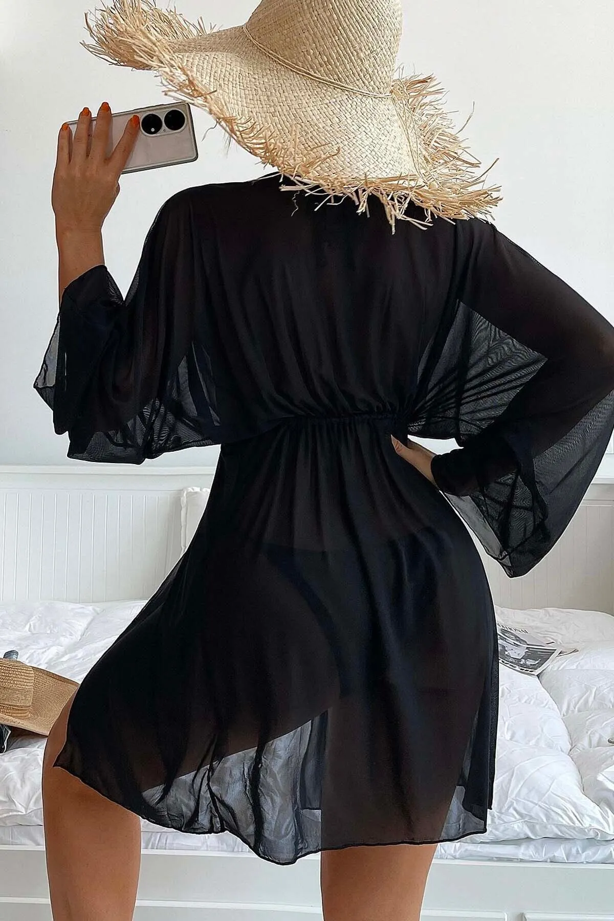 Angelsin  Langes Strandkleid mit Schnürung vorne, Pareo-Kimono