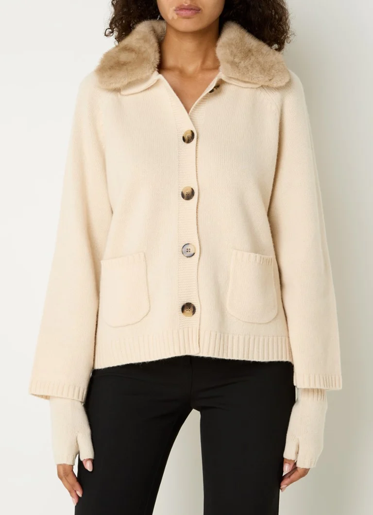 Cardigan in cashmere a maglia fine con guantini e collo in pelliccia sintetica removibile di Gerard Darel Jadwige.
