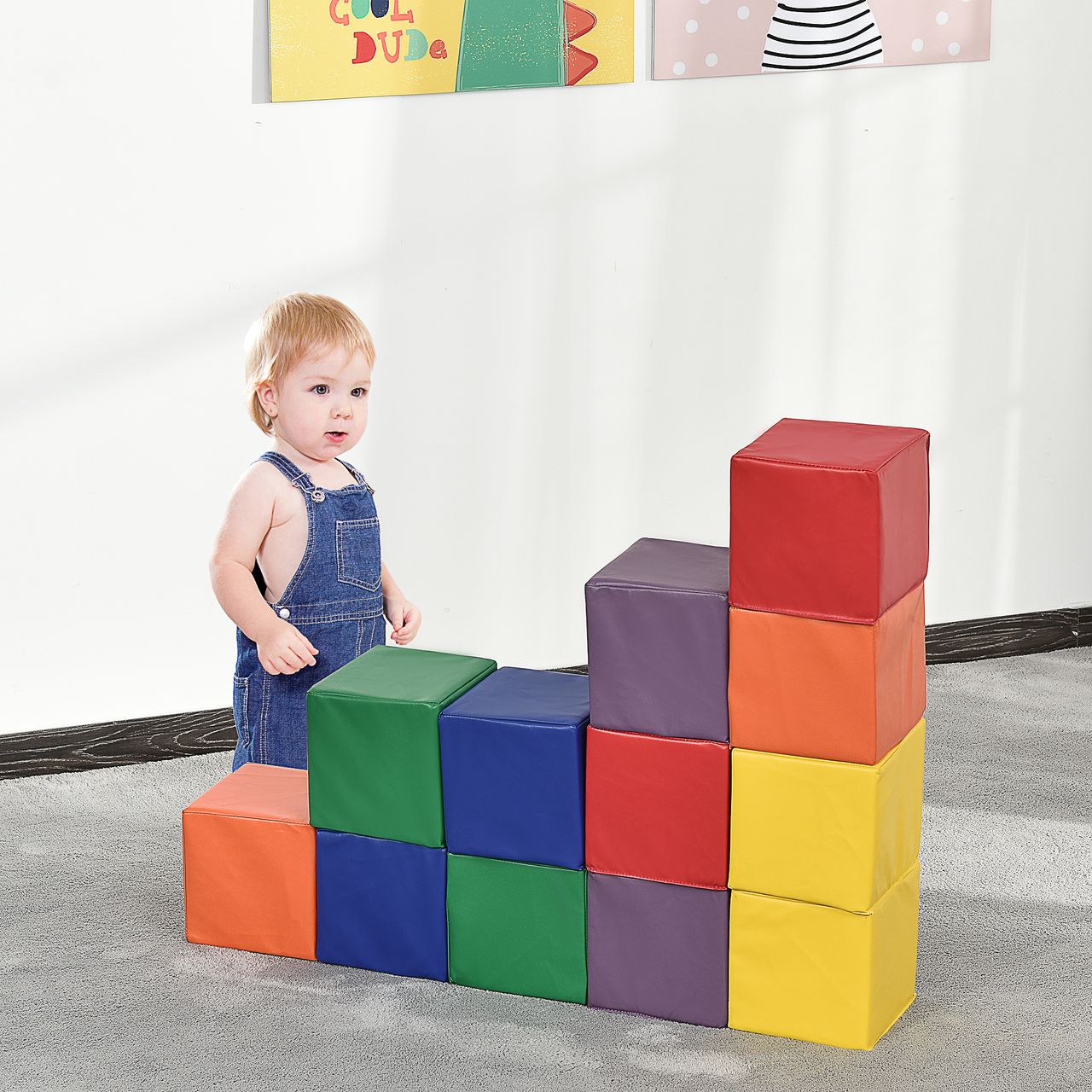 HOMCOM Bausteinset 12er-Set Schaumstoff Bauspielzeug für 1-3 Jahre alt Kinder