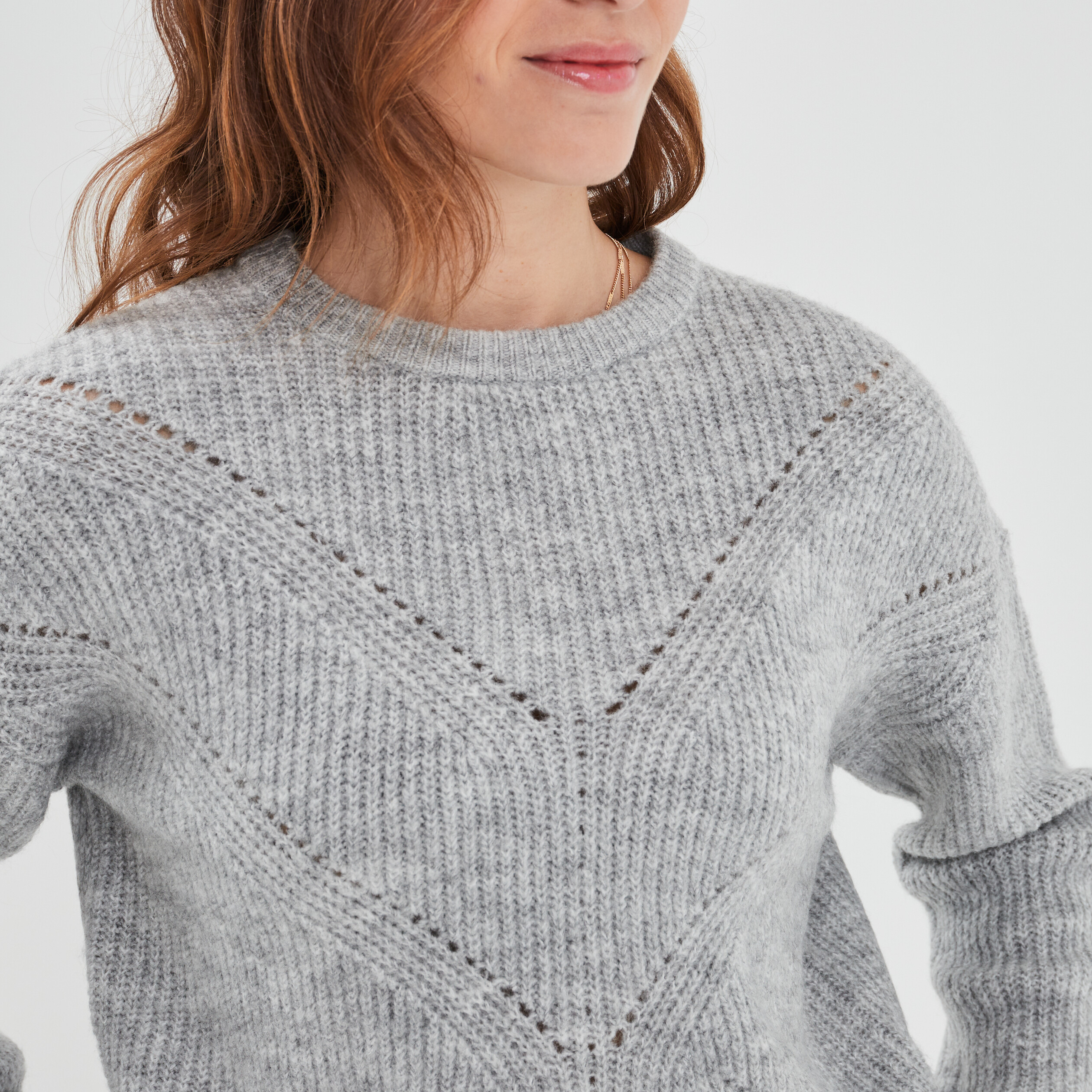 Pull avec détails ajourés gris clair femme | La Halle