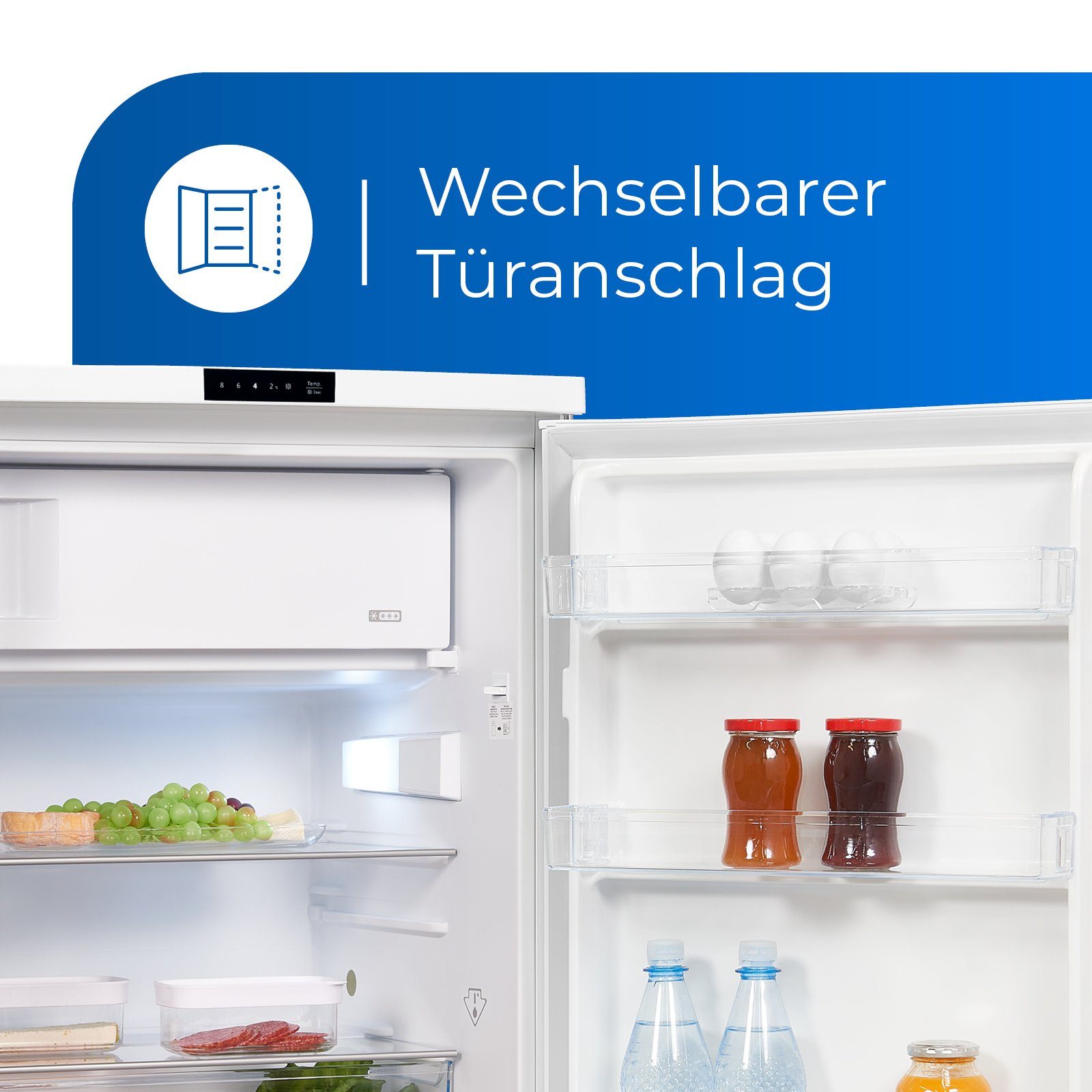 exquisit Kühlschrank KS16-4-HE-010D, leiser Betrieb und wechselbarer Türanschlag