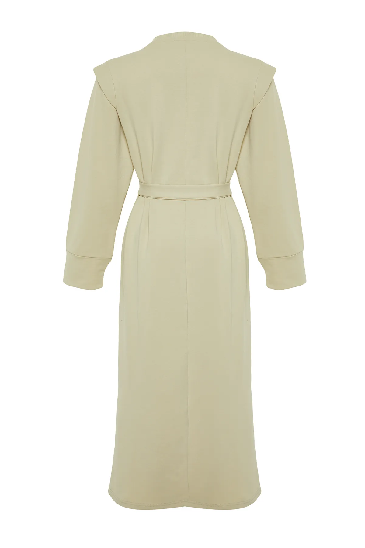 Trendyol Modest  Hellkhakifarbenes Strickkleid mit Gürtel und Schulterdetail TCTSS24EB00120