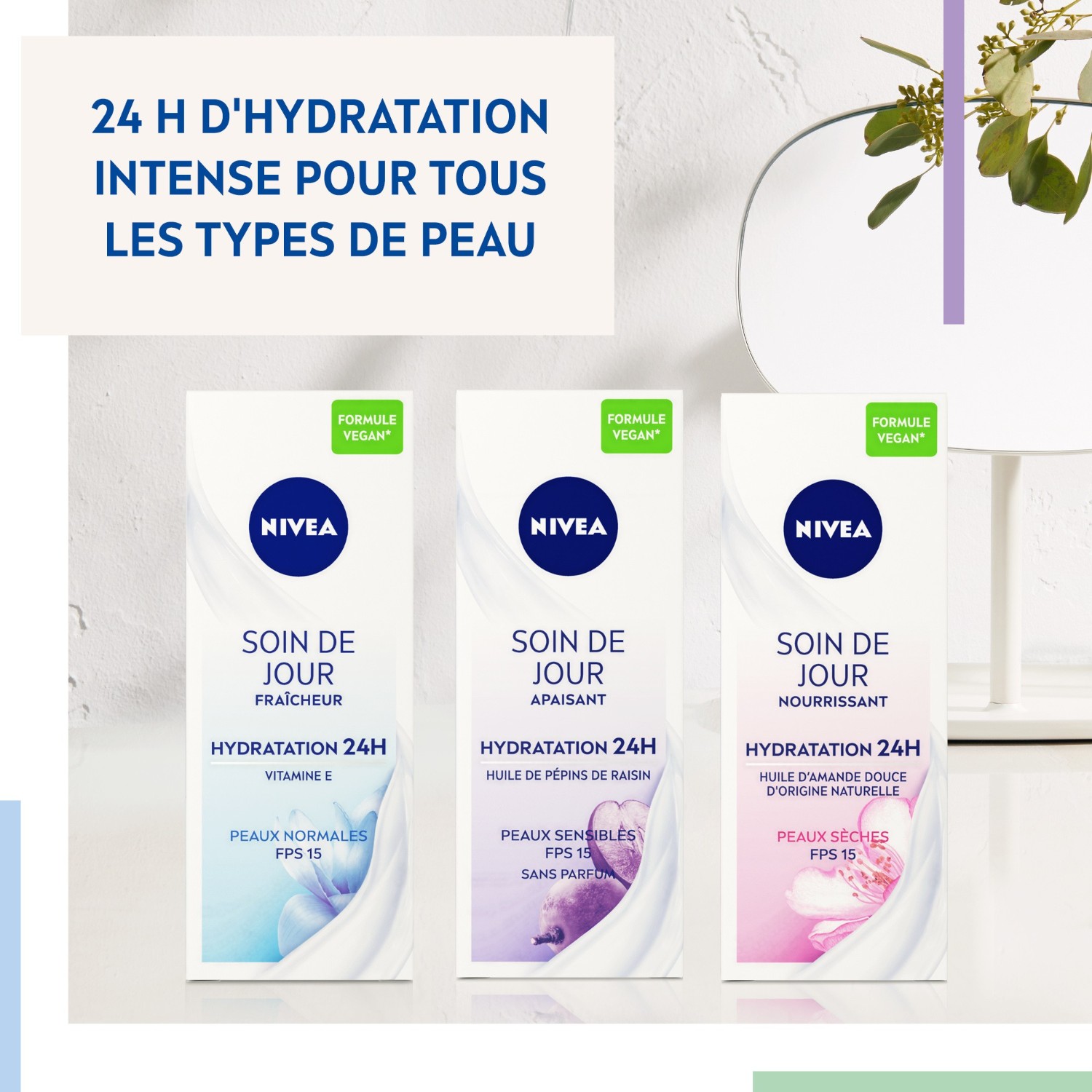 NIVEA 24H fuktighetsgivende frisk dagkrem med vitamin E SPF 15 for normal hud