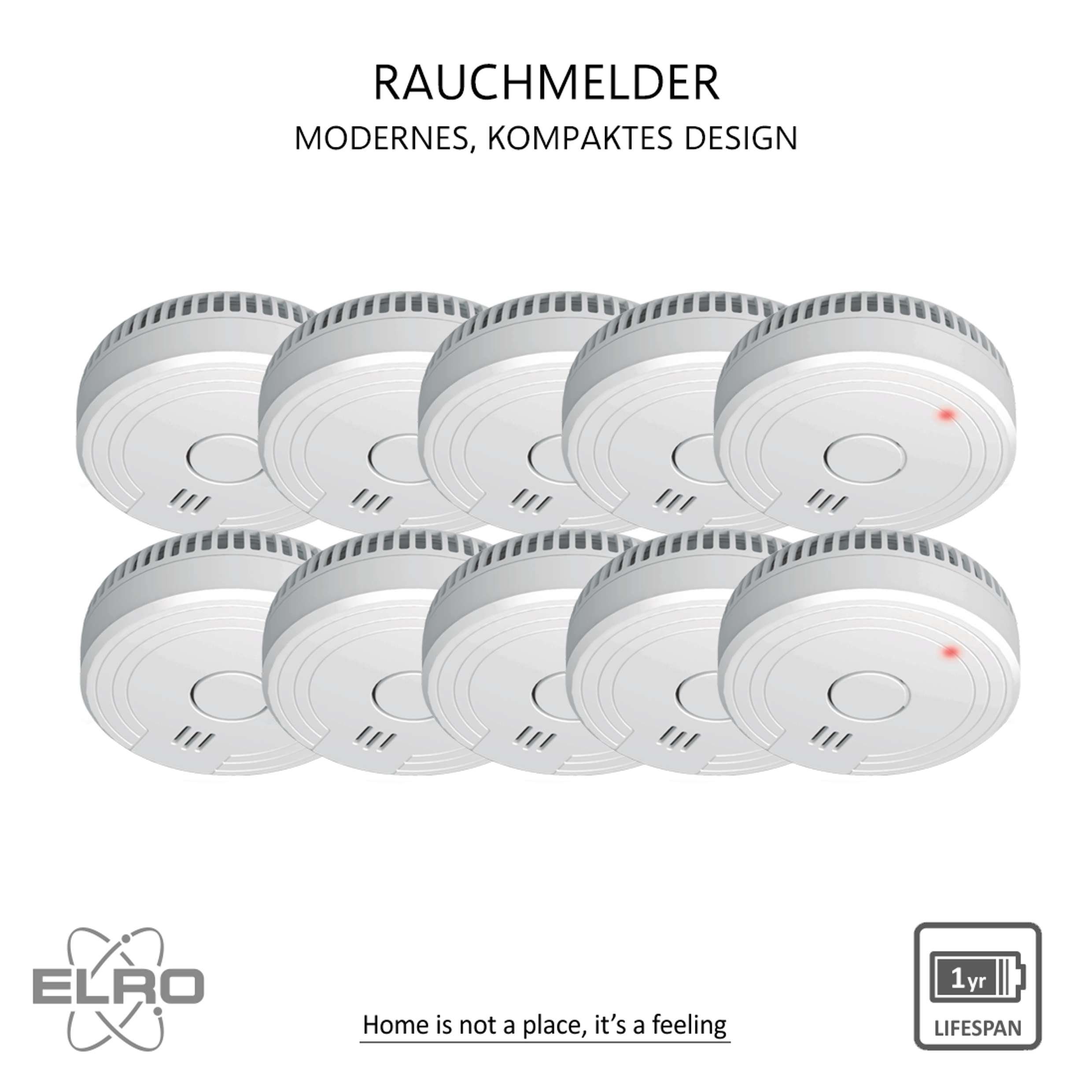 Elro FS1801 Rauchmelder (10teiliges Set mit 1-Jahres-Batterie, leichte Installation)