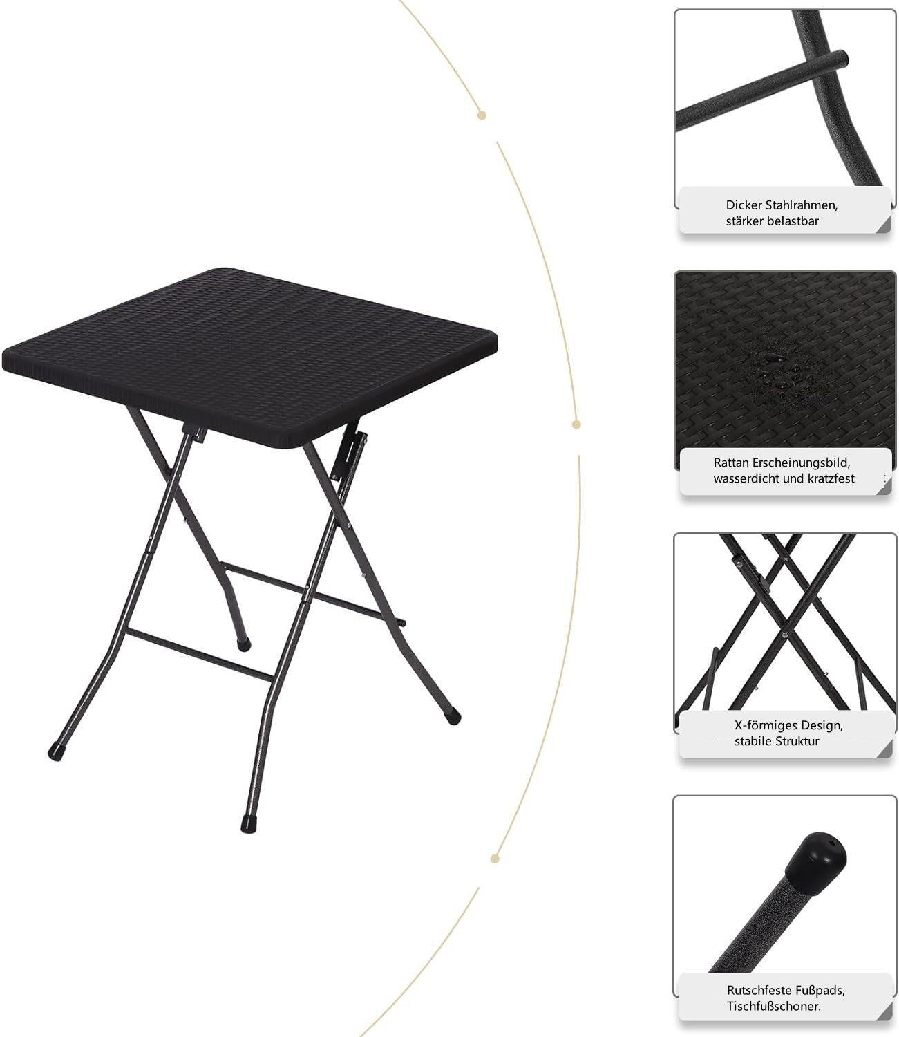 EUGAD Gartentisch (1-St), klappbarer Balkontisch Campingtisch, quadratisch