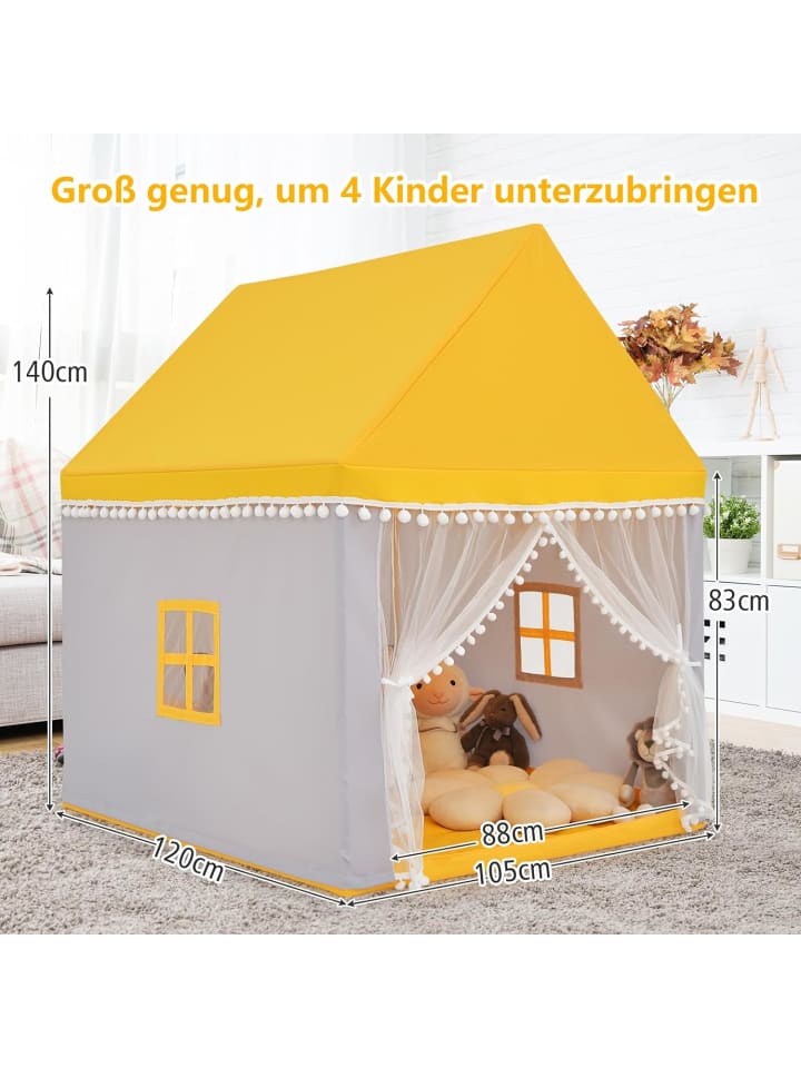COSTWAY Kinderzelt mit Matte für 3-4 Personen in Gelb günstig kaufen 120 cm