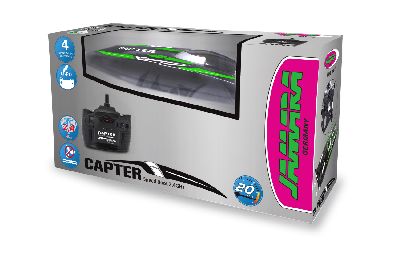 Jamara e.K. Capter Speedboot schwarz/grün LiPo 7,4V 2,4GHz
