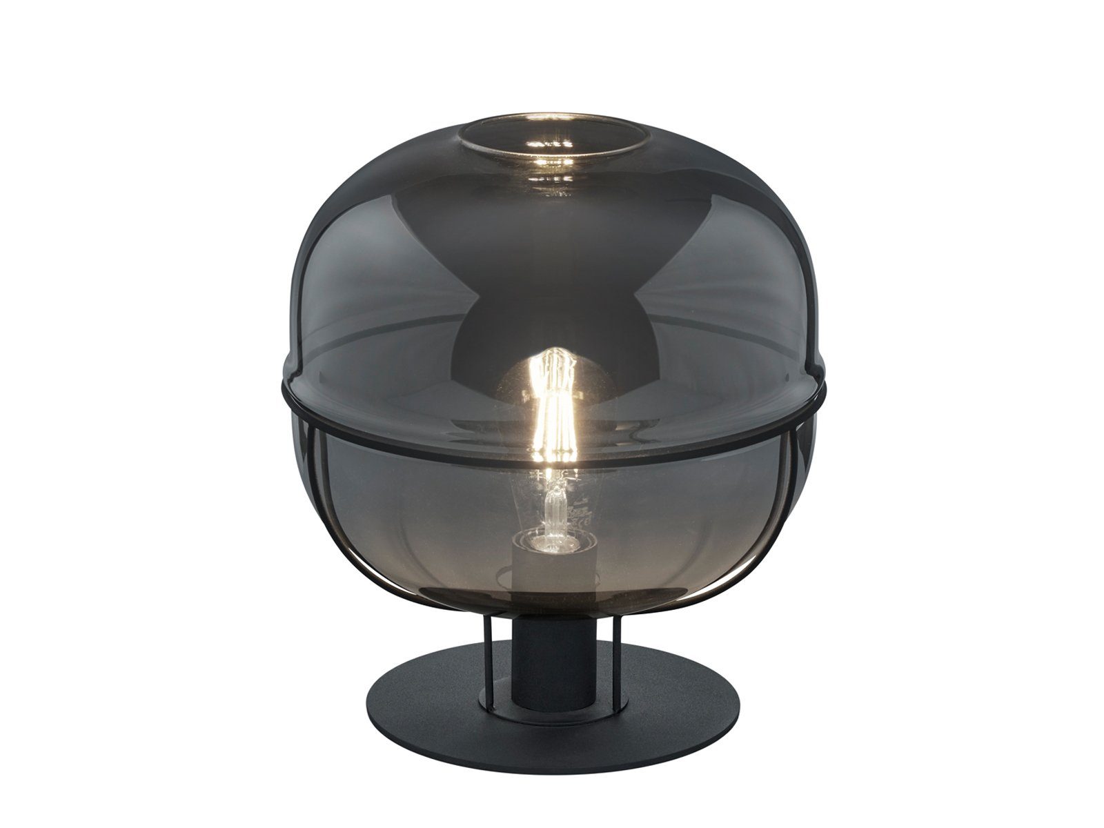 meineWunschleuchte LED Nachttischlampe, Dimmfunktion, LED wechselbar, Warmweiß, Designer-lampen Lampenschirm Rauch-glas Kugel, Fensterlampe Höhe 30cm