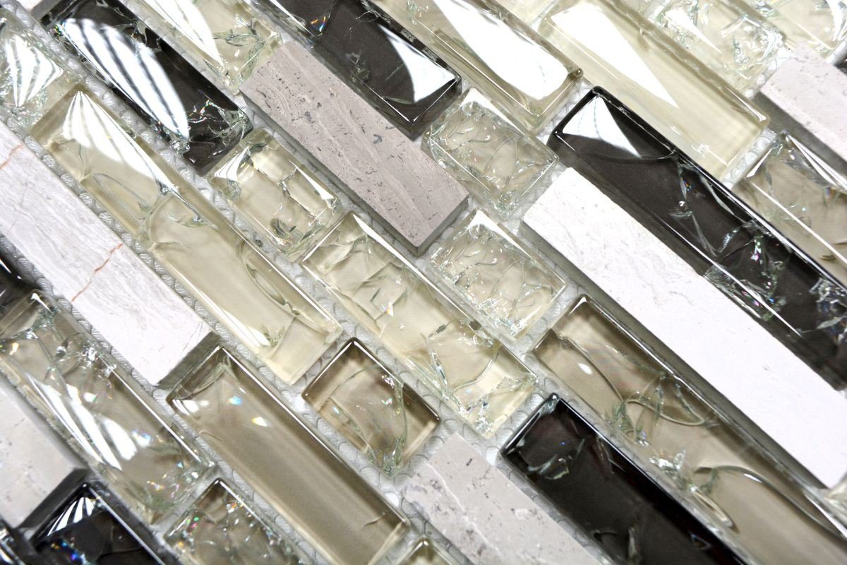 Mosani Mosaikfliesen Glasmosaik Naturstein Mosaik graugrün glänzend / 10 Matten