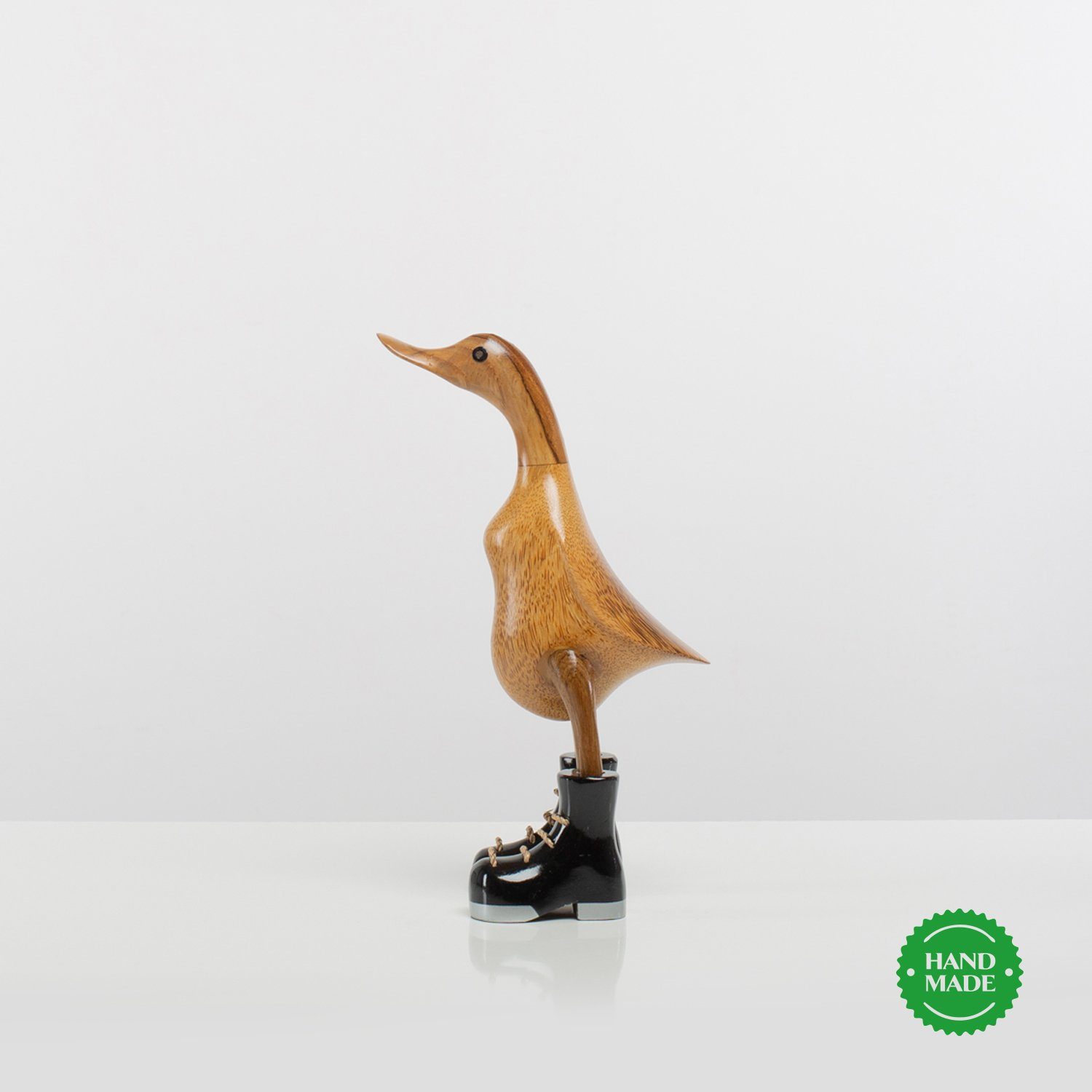 Rikmani Dekofigur Holzfigur Ente Stiefel - Handgefertigte Dekoration aus Holz Geschenk (3-er Set), 3 Holzarten