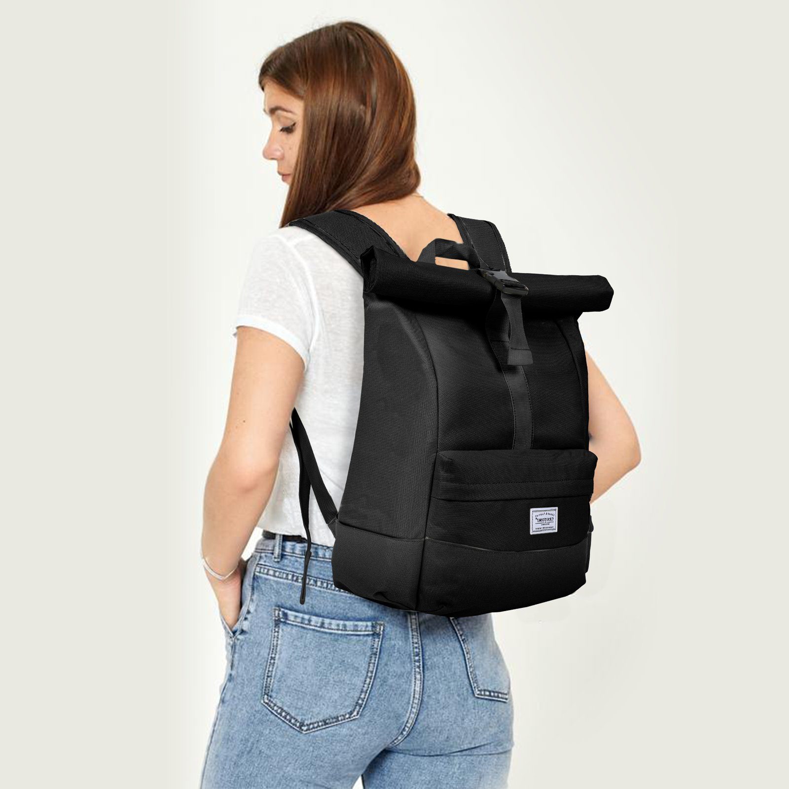 TAN.TOMI Freizeitrucksack Arbeitsrucksack Groß Damen lässiger Rolltop Rucksack Herren Backpack, mit Laptopfach bis 15,6 zoll, Modern Rolltop Daypack