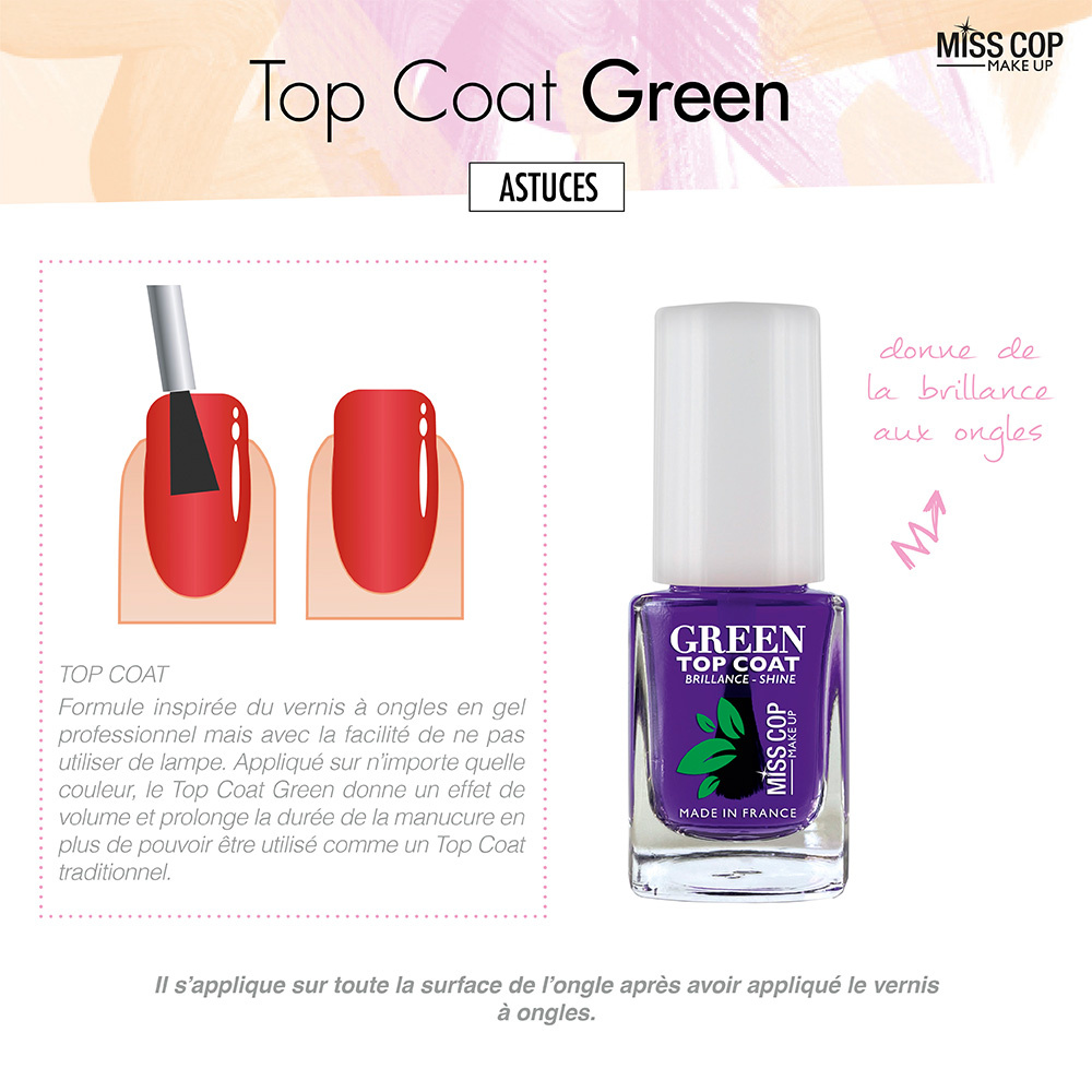 miss cop Top Coat green Soin ongles biosourcé