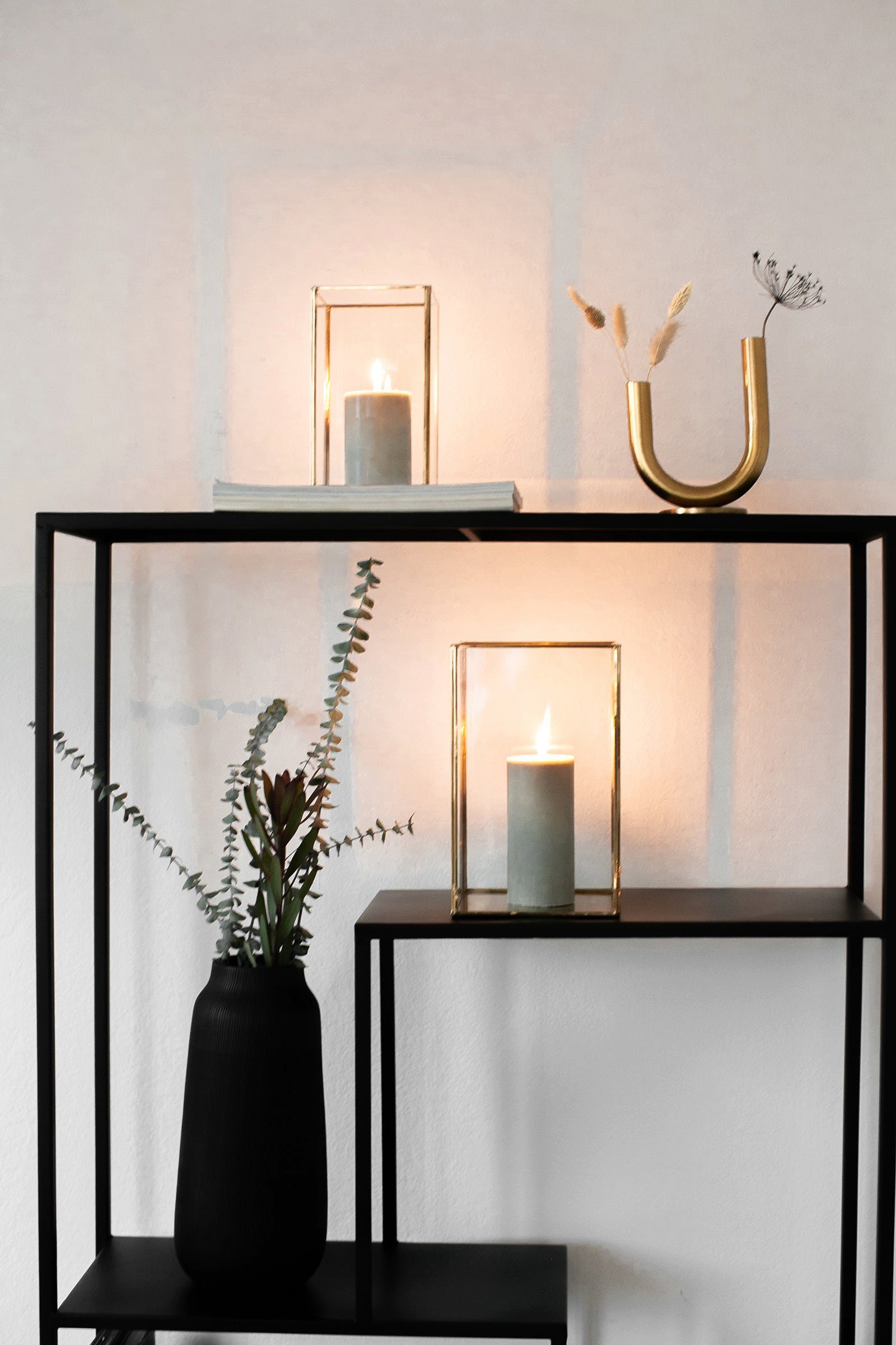 LaLe Living Kerzenlaterne Vintage Batu 2-teilig in Gold und Schwarz (Set, 2er-Set), Windlichter aus Eisen