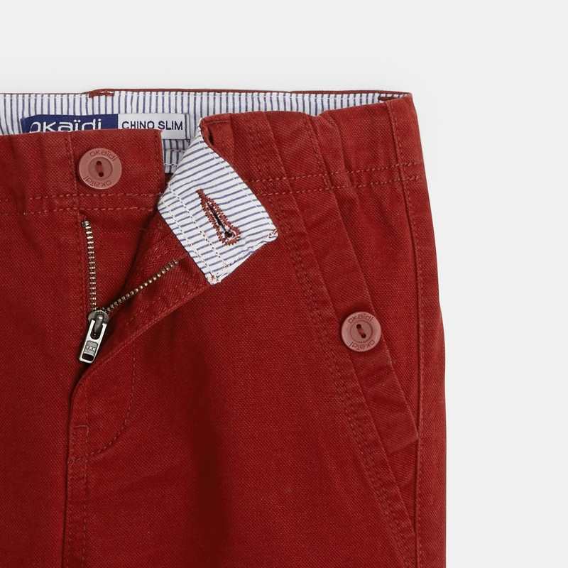 Pantalon chino slim ceinturé en toile unie rouge garçon