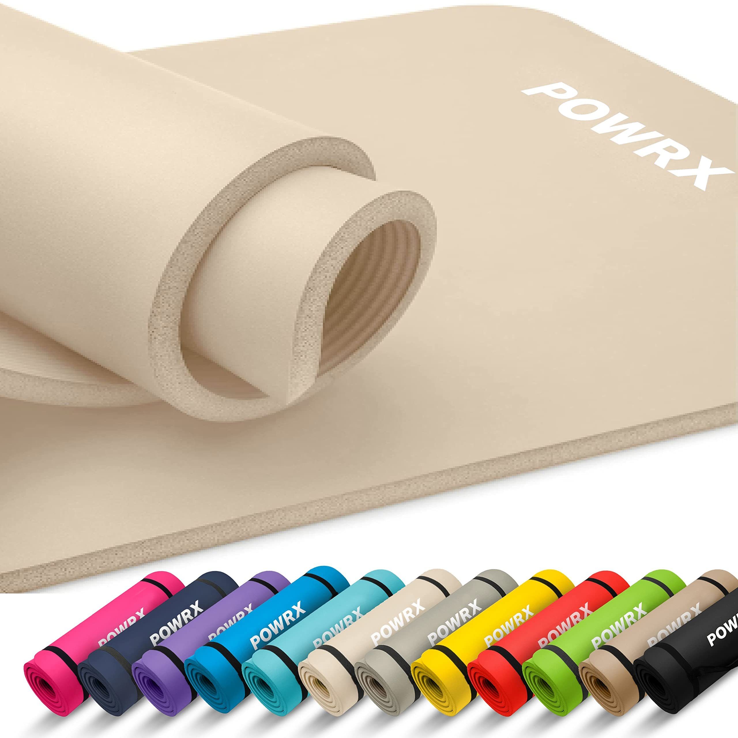 POWRX Yogamatte Gymnastikmatte Yogamatte (Beige, 190x60x1.5cm) inkl. Tragegurt+Tasche, Beige 190 X 60 X 1.5 Cm