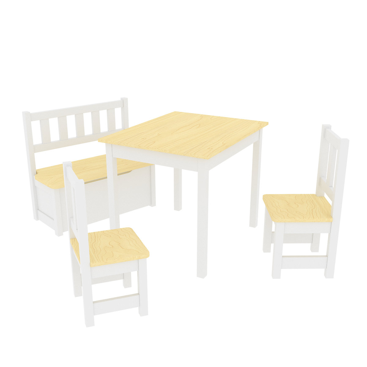 Kindertisch-Set Lousame Sitzgruppe Kiefernholz Natur / Weiß