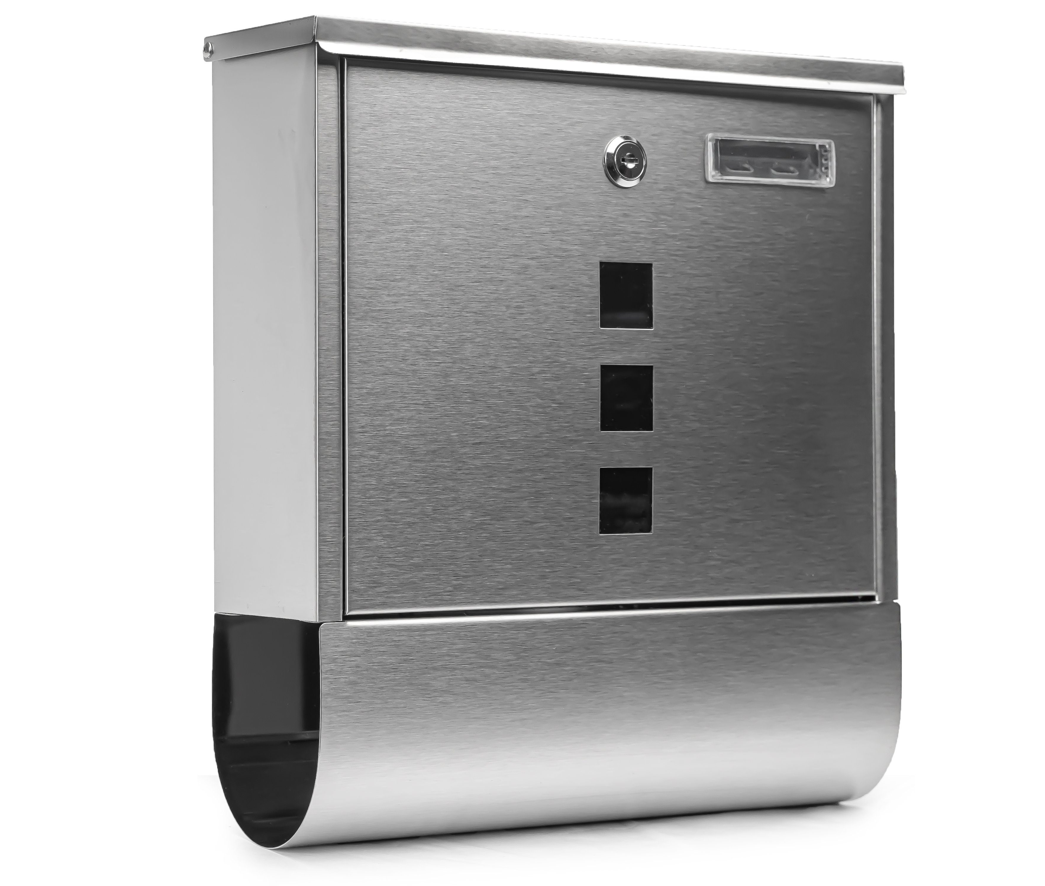 Grafner Briefkasten Edelstahl Briefkasten mit Zeitungsrolle und 3 Sichtfenstern Postkasten, aus Edelstahl 18/0, inkl. 2 Schlüssel, mit Zeitungsrolle