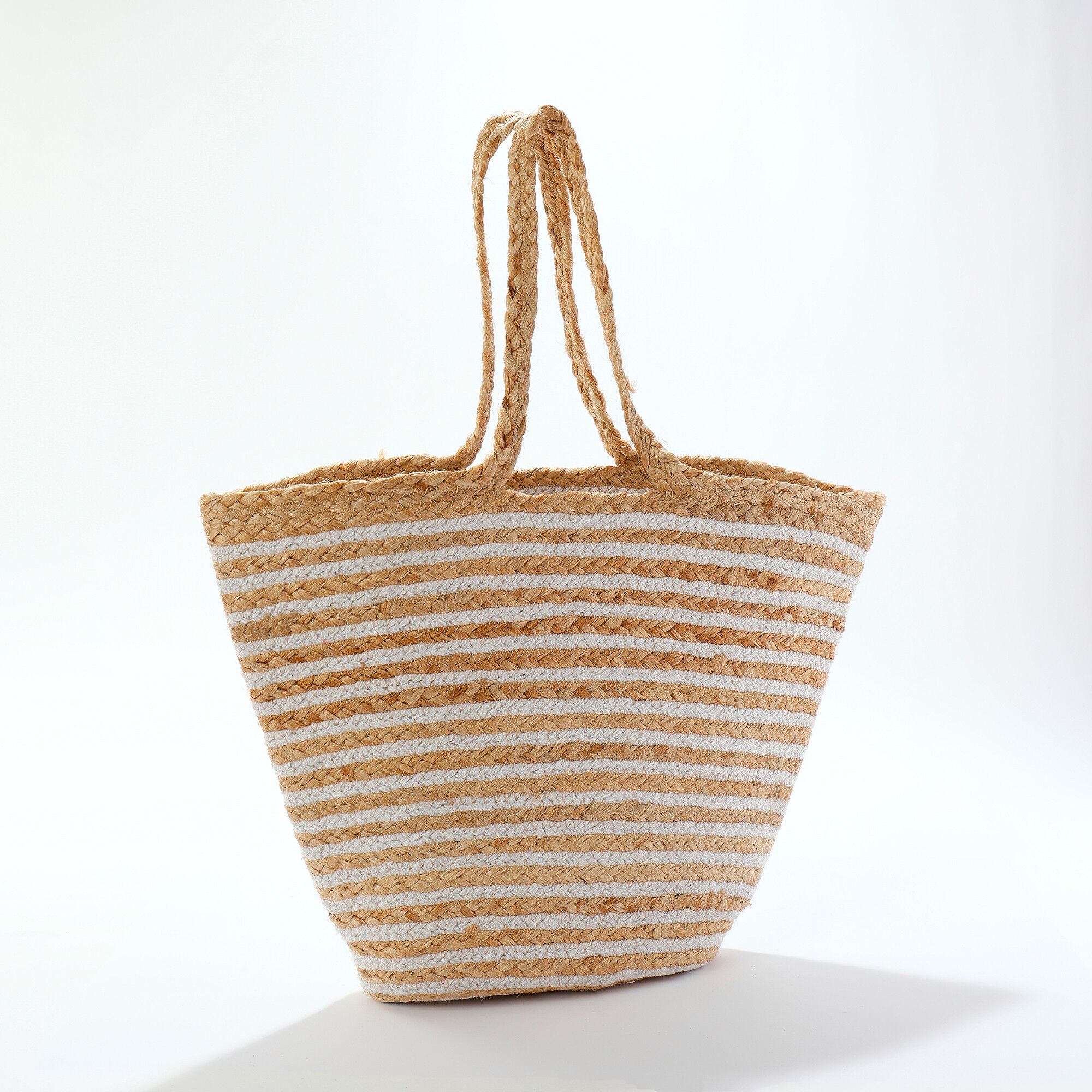 Sac shopper rayé jute et coton