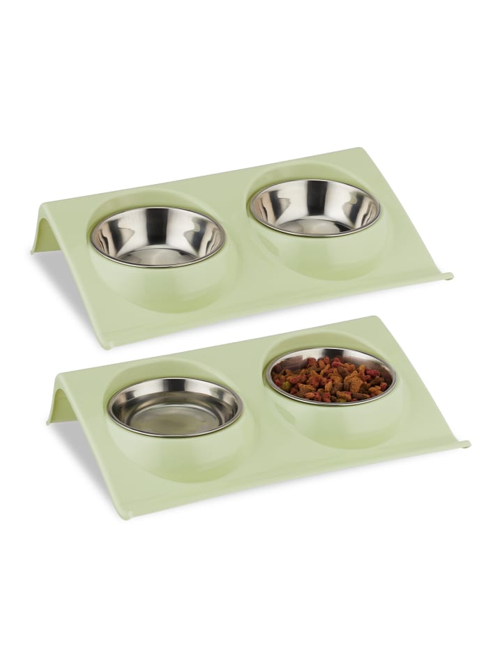 relaxdays 2 x Doppelnapf in Grün/ Silber - (B)29 x (H)6,5 x (T)19 cm günstig kaufen onesize