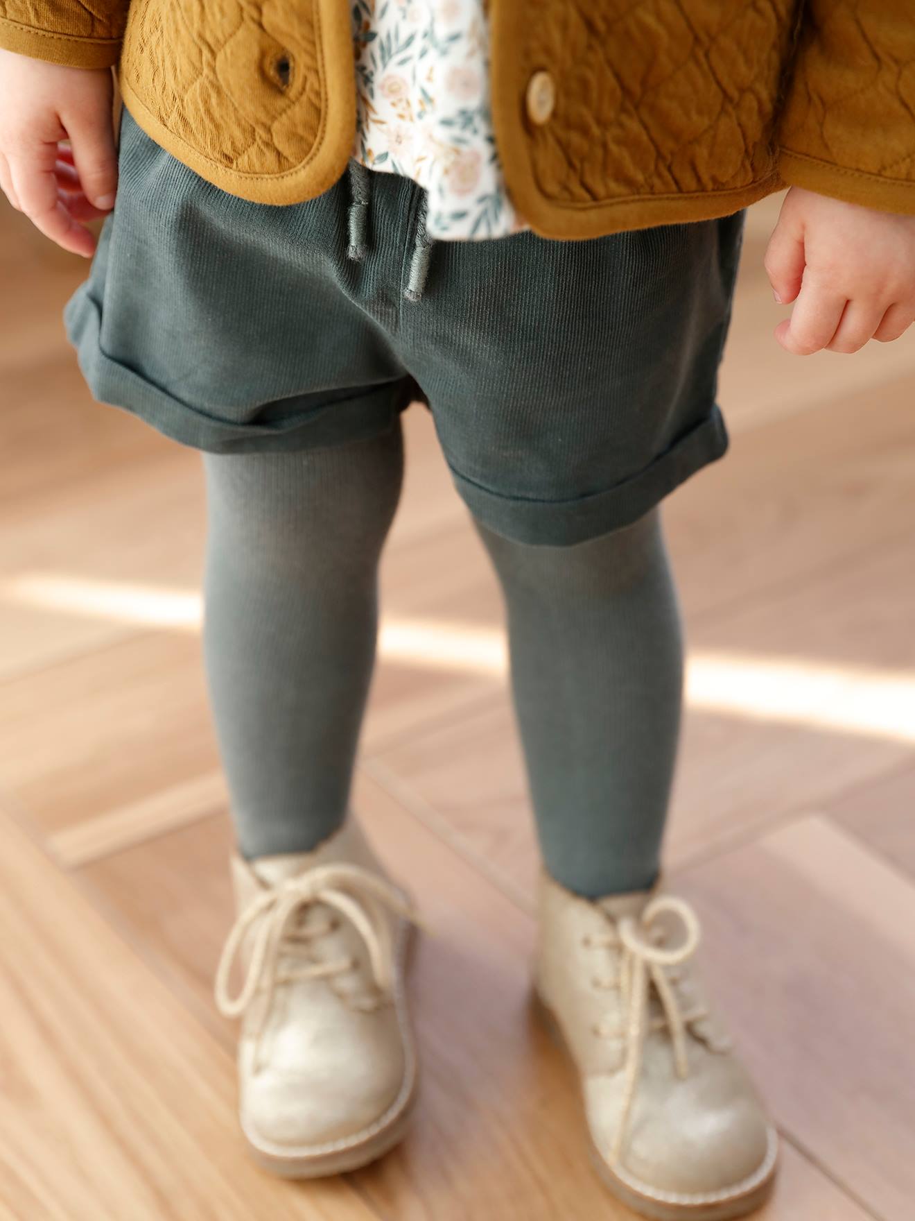 Ensemble 3 pièces bébé fille tee-shirt, short velours et bandeau écru