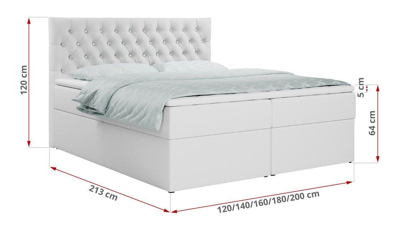 MKS MÖBEL Boxspringbett DEGAS, Modern Doppelbett mit Multipocket-Matratze