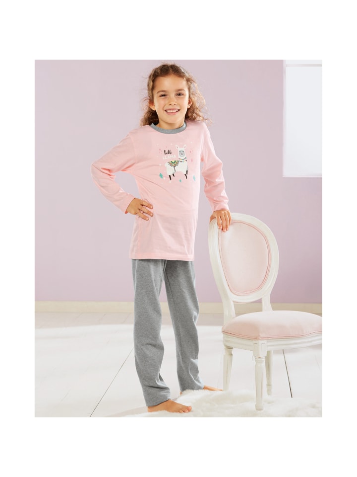 Erwin Müller Single-Jersey Kinder-Schlafanzug in rosa günstig kaufen