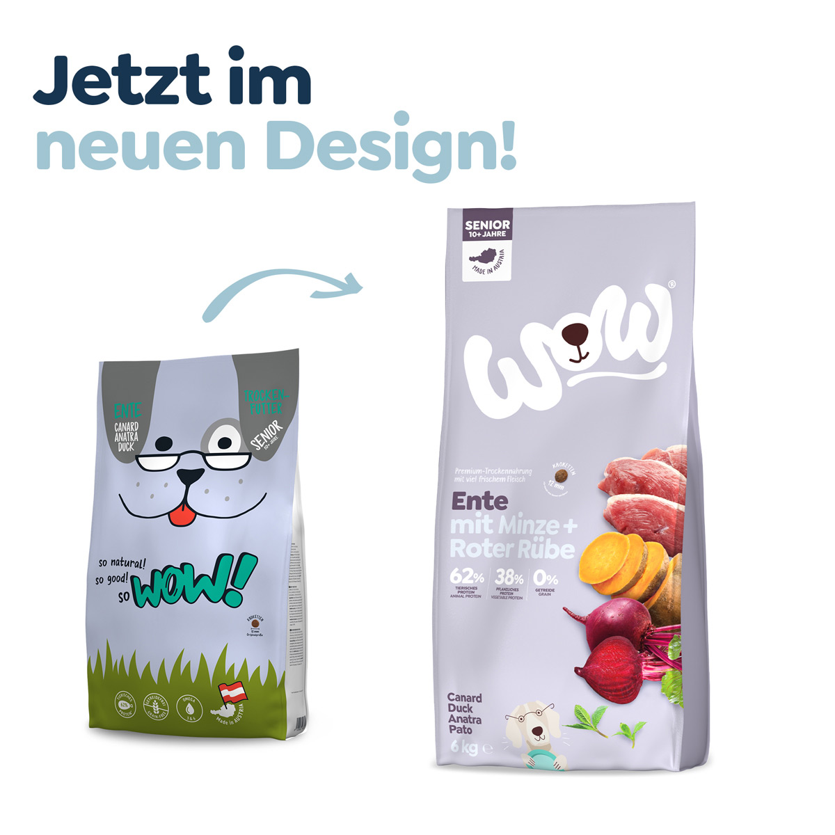 WOW Trocken Senior Ente mit Minze und Roter Rübe 6kg bei ZooRoyal