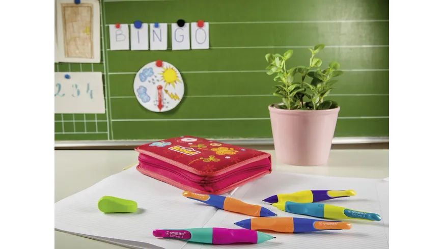 STABILO® EASYergo 1.4  Druck-Bleistift für Rechtshänder in ultramarinblau/neonorange inklusive 3 dünner Minen - Härtegrad HB