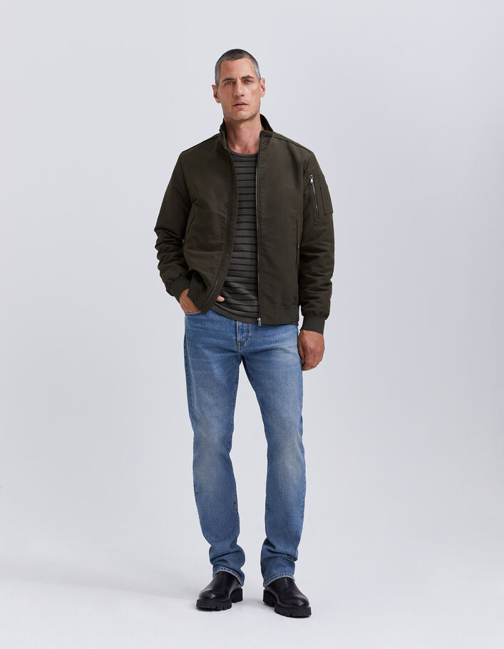 Bomber kaki à col montant intérieur Sherpa Homme