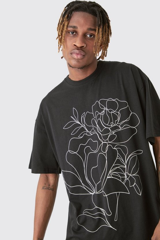 Tall schwarzes florales T-Shirt