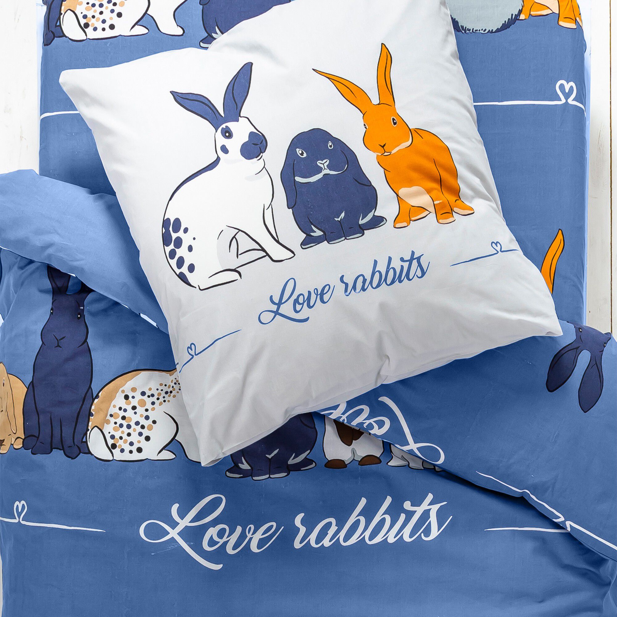 Linge de lit Rabbit en coton imprimé lapins