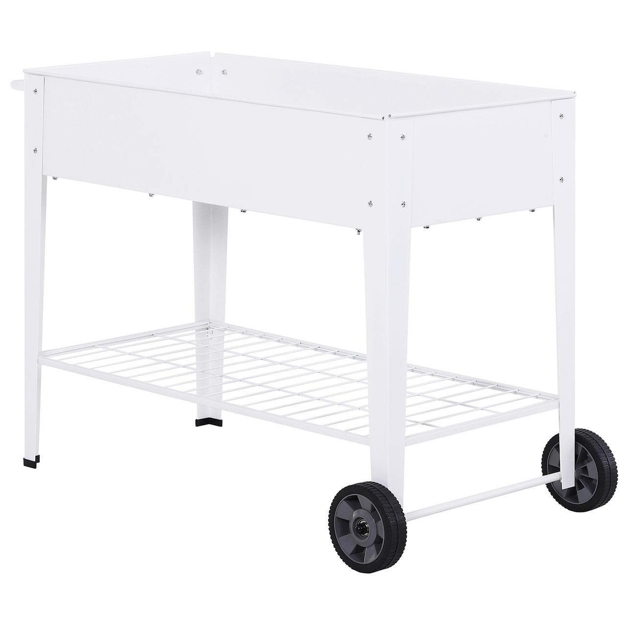 Outsunny Hochbeet Mobiler Pflanzenwagen mit Stauraum Pflanzenbeet mit 2 Rollen Metall Weiß 107,5 x 50 x 80 cm
