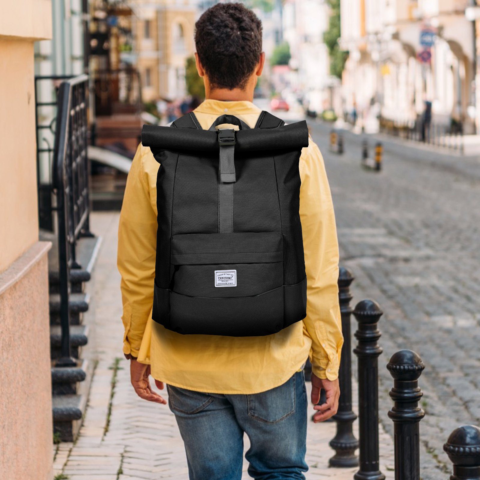 TAN.TOMI Freizeitrucksack Arbeitsrucksack Groß Damen lässiger Rolltop Rucksack Herren Backpack, mit Laptopfach bis 15,6 zoll, Modern Rolltop Daypack