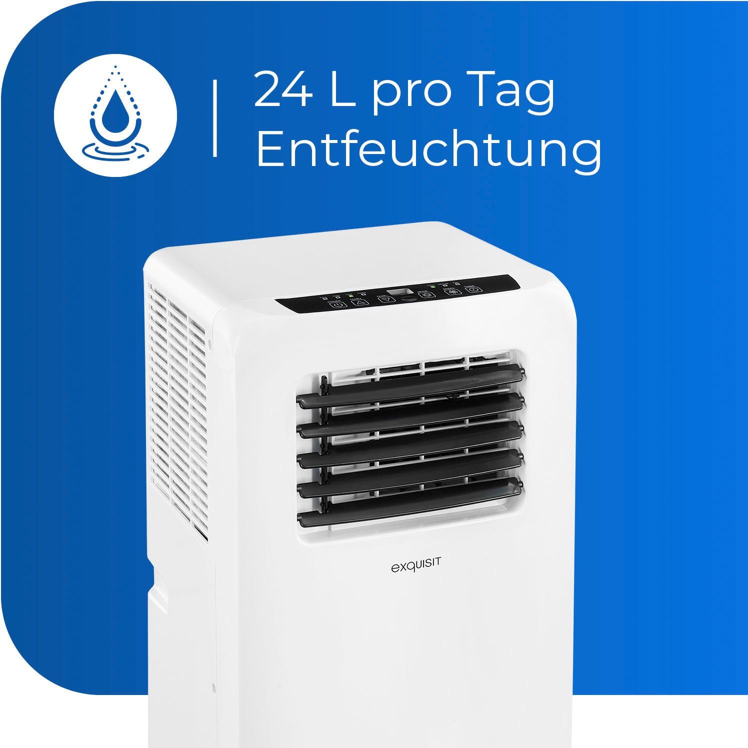 exquisit 3-in-1-Klimagerät CM 30953 we, Luftkühlung - Entfeuchtung - Ventilation, geeignet für 30 m² Räume