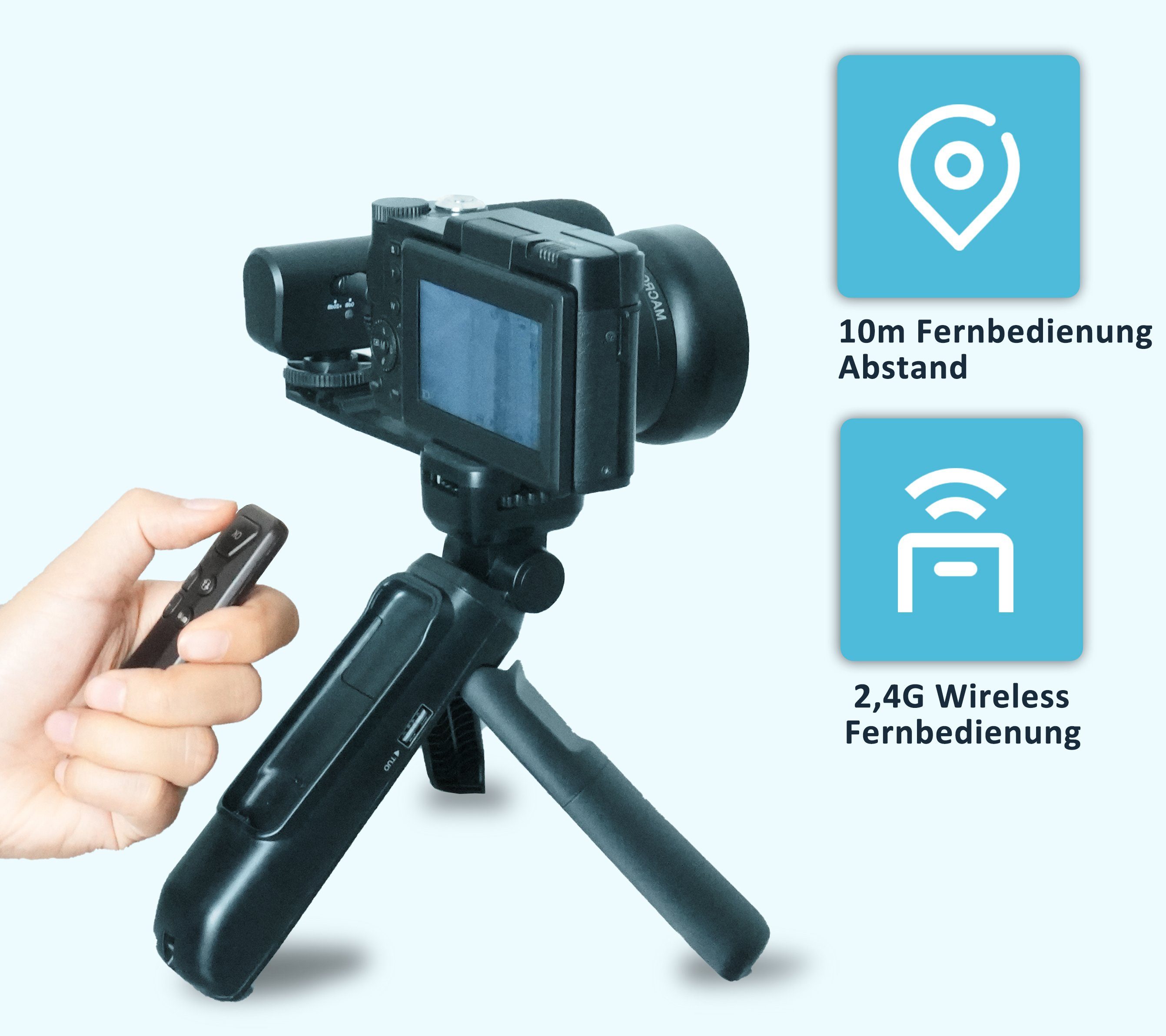 OKA 4K-HD-Vlog-Reisekamera Mit klappbarem Touchscreen Sony IMX386 Sensor Kompaktkamera (48 MP, 16-fach Zoom Mikro Videografie Ausrüstung)
