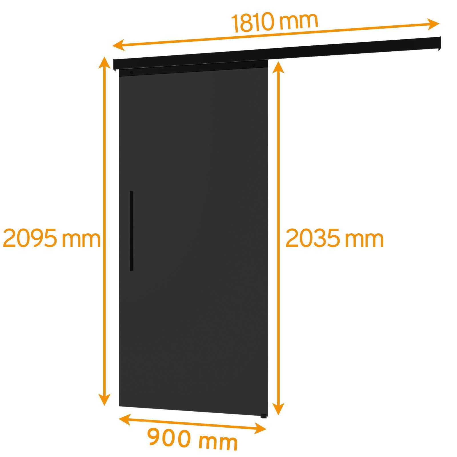 inova wohnen Glasschiebetür Schwarz vollflächig satiniert (inkl. Stabgriff und Schienensystem in Schwarz), 90 x 203,5 cm