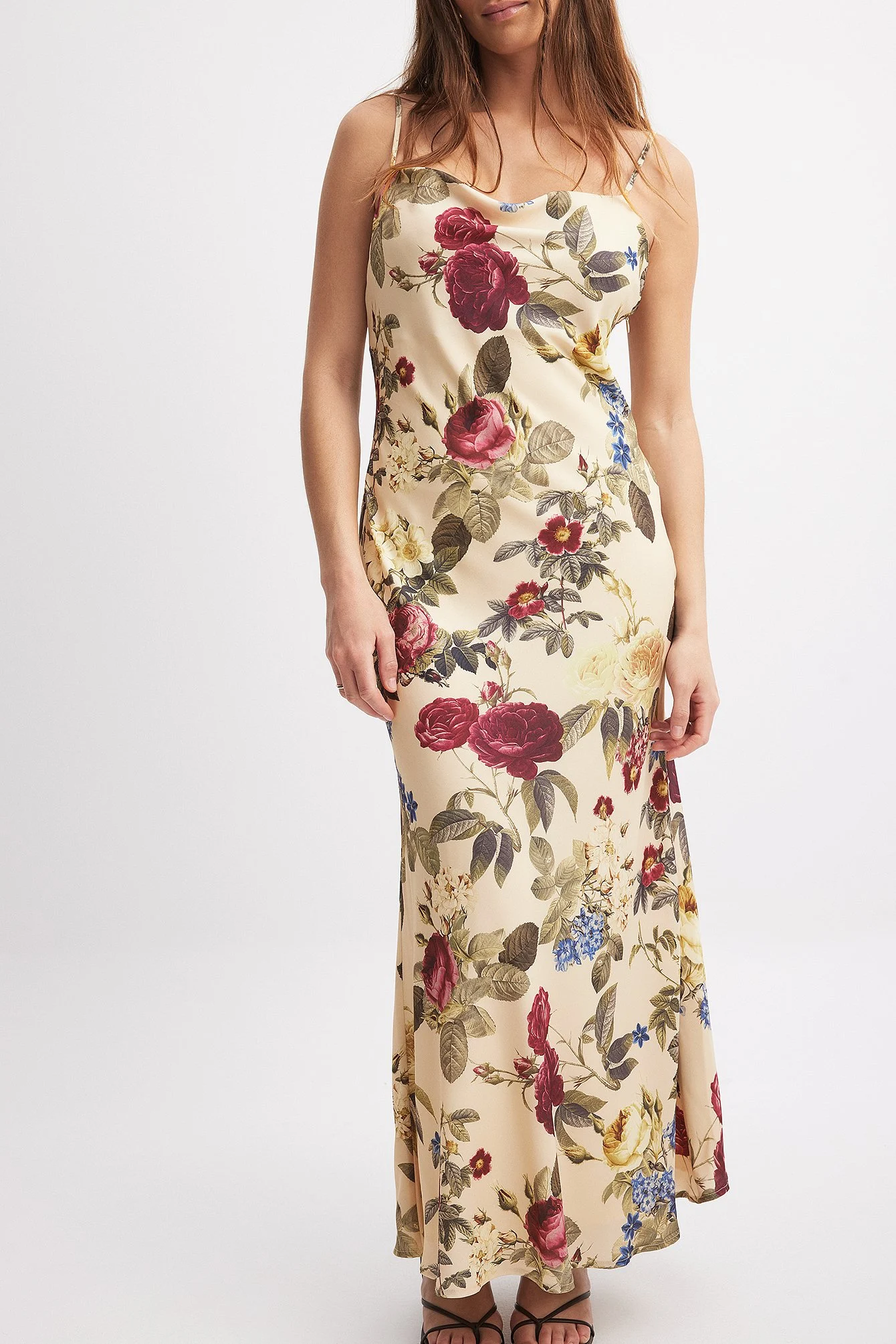 Bedrucktes, gewebtes Maxikleid mit tiefem Rückenausschnitt