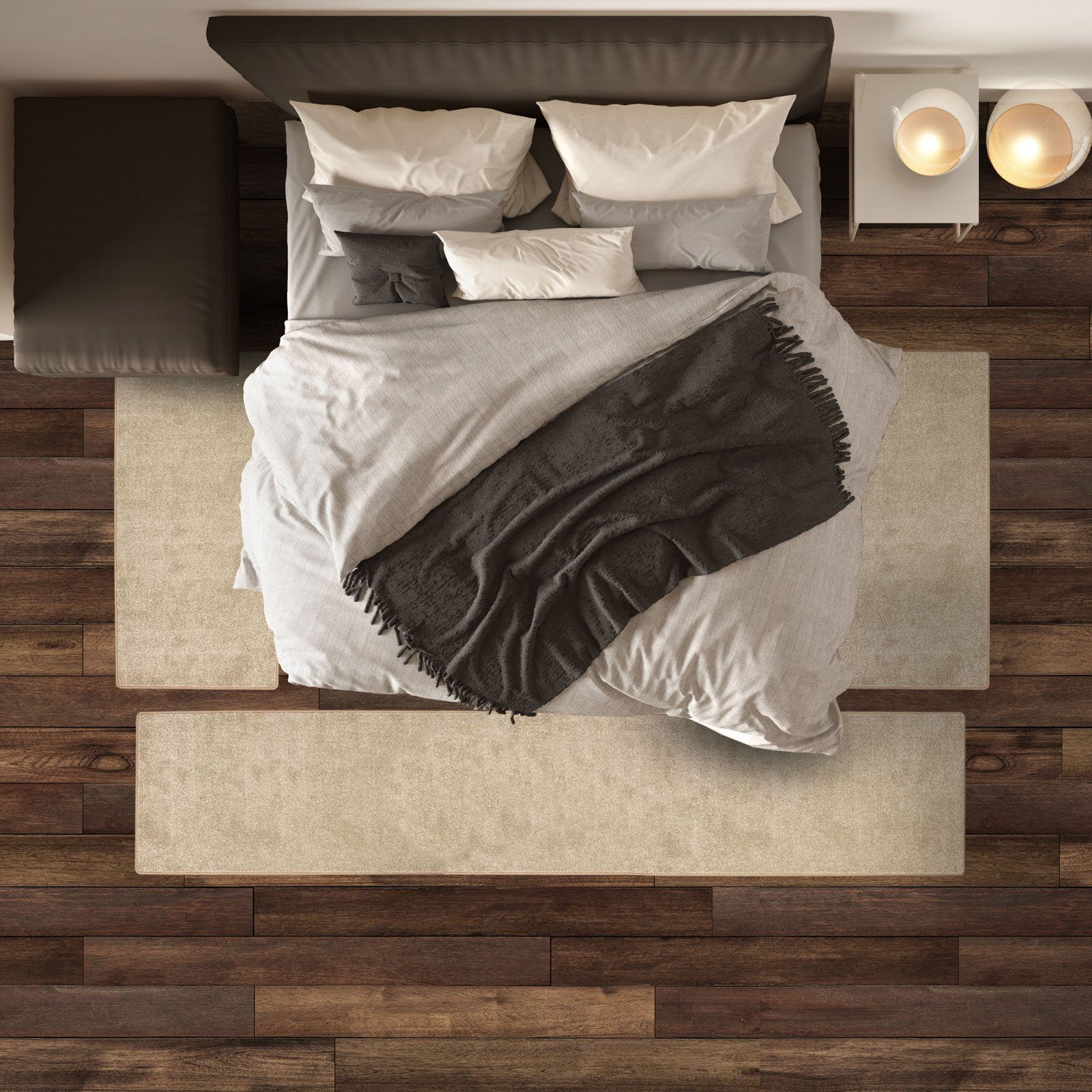 Hochflor-Bettumrandung Lyon Beige 73, 3 Größen, Teppichläufer, ideal im Schlafzimmer Floordirekt, Höhe 10 mm, (3-tlg), Velours