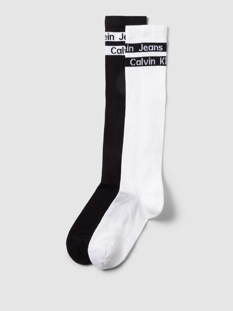 Kniestrümpfe mit Label-Print im 2er-Pack in weiss