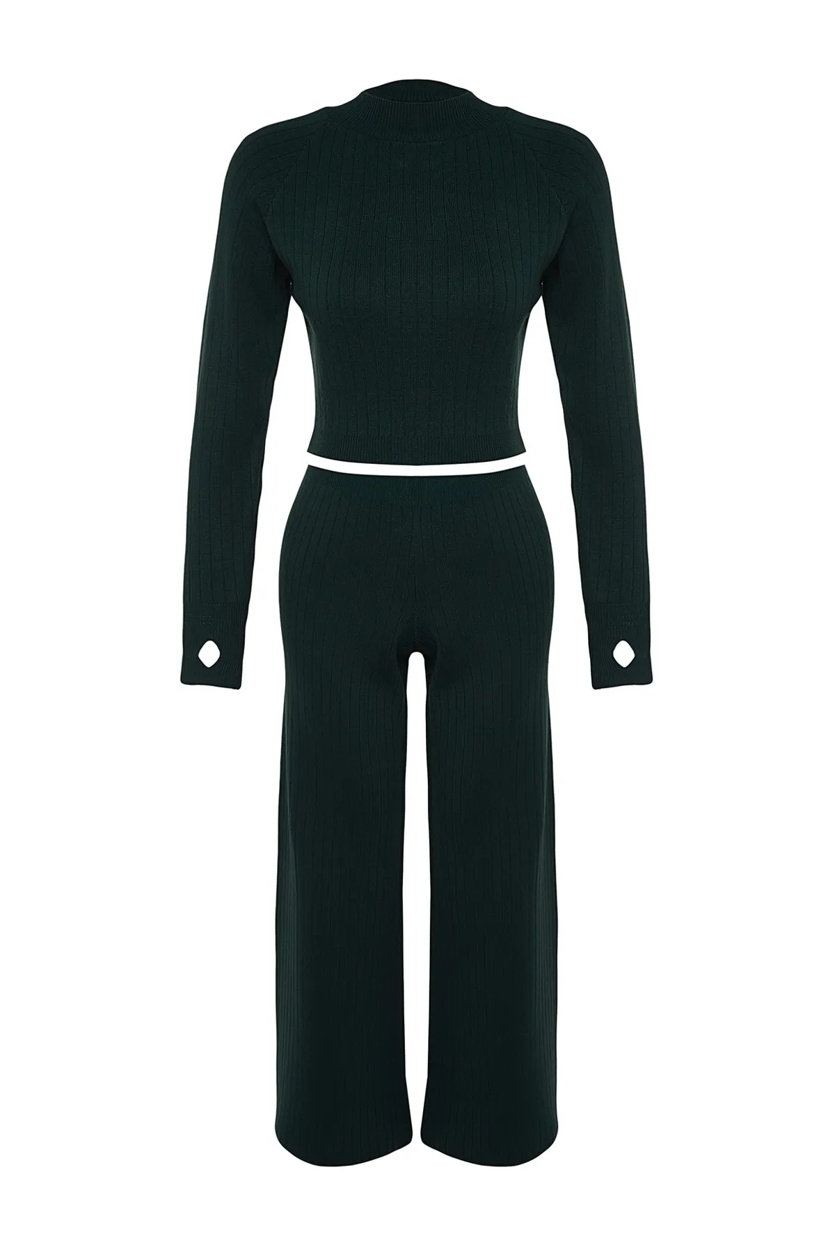 Trendyol Collection  Smaragdgrünes, kurzes Strickoberteil und -unterteil-Set TWOAW24AU00033