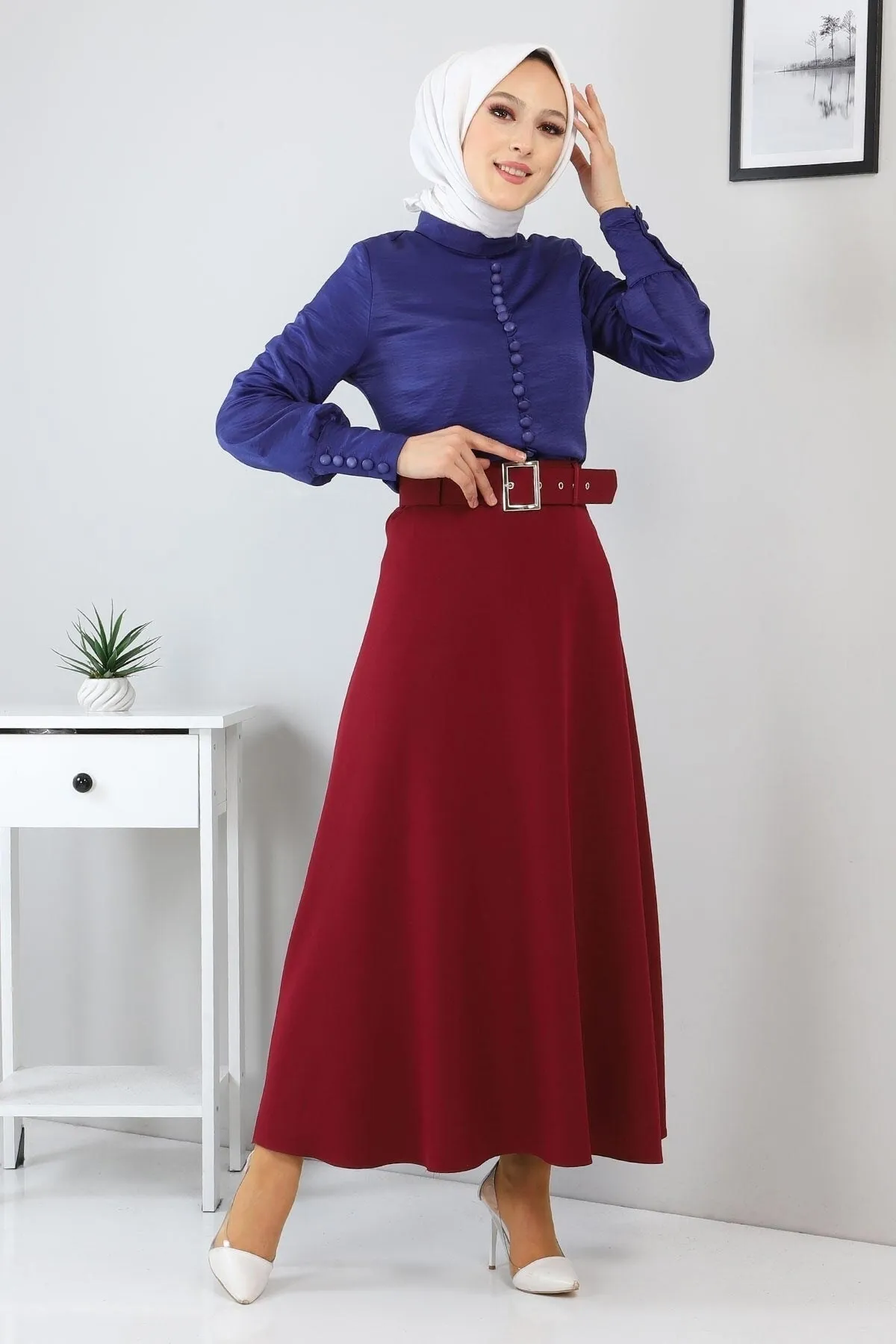 Modamihram  Rockanzug mit Knopfdetail Indigo 10626