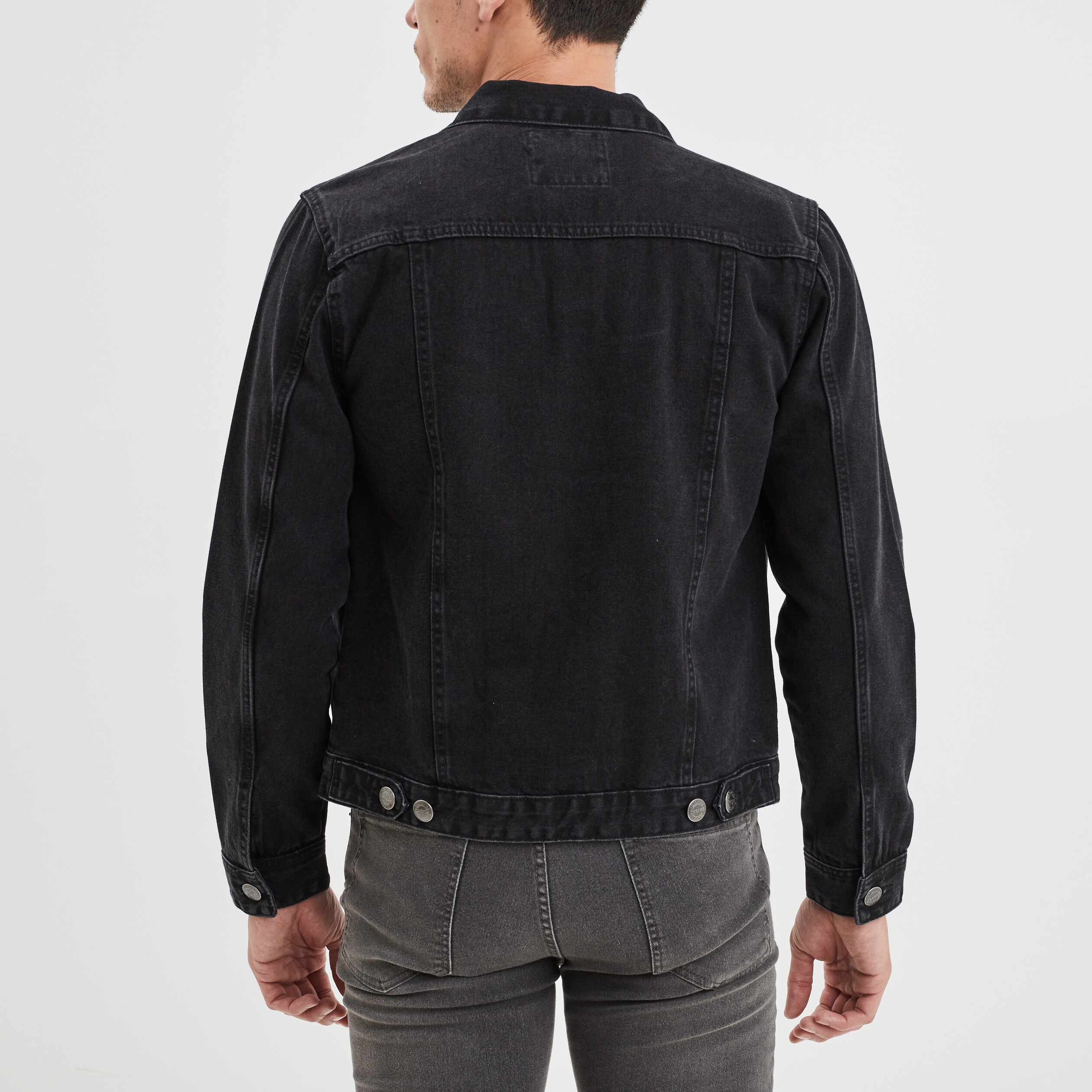 Veste droite boutonnée en jean Creeks denim noir homme | La Halle