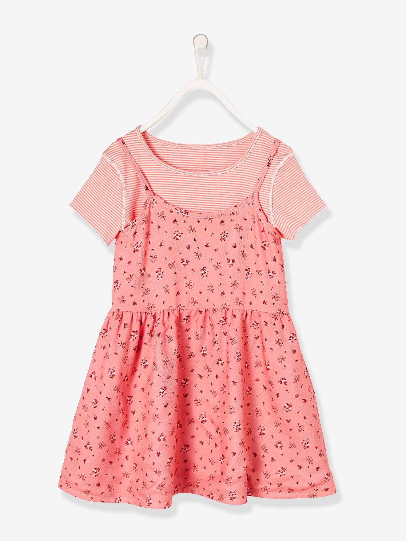 Robe réversible fille bimatière rose