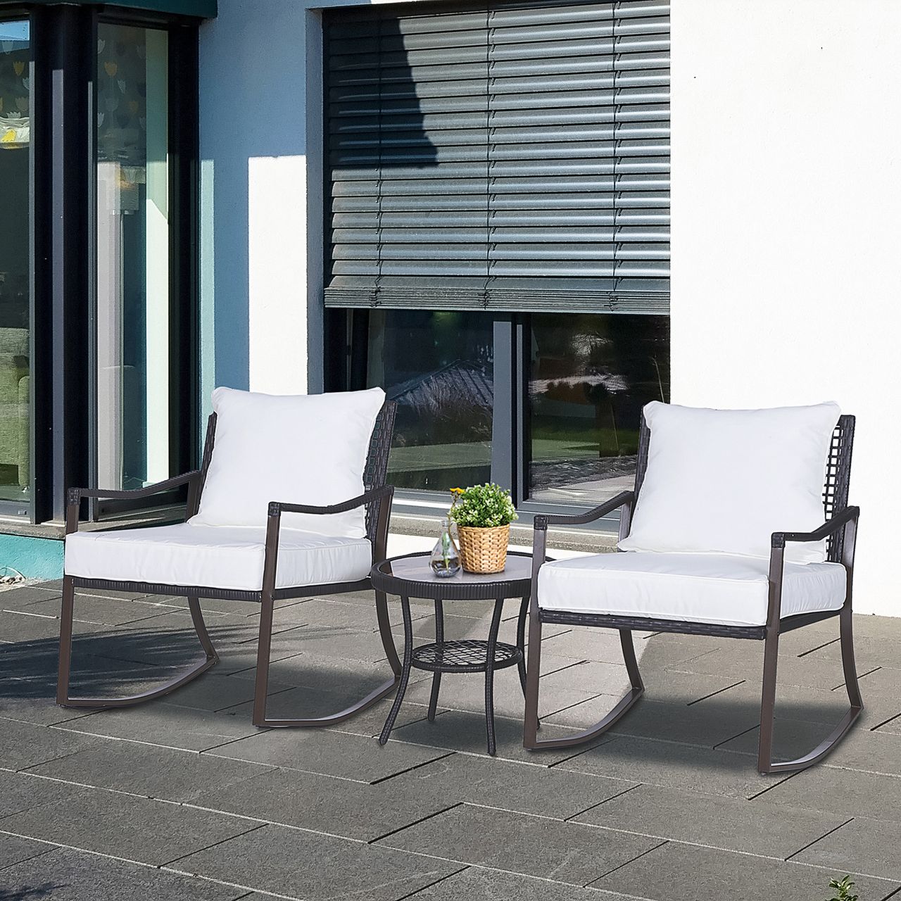 Outsunny Gartengarnitur Schaukelstuhl Set Lounge 3 tlg. Rattan Braun