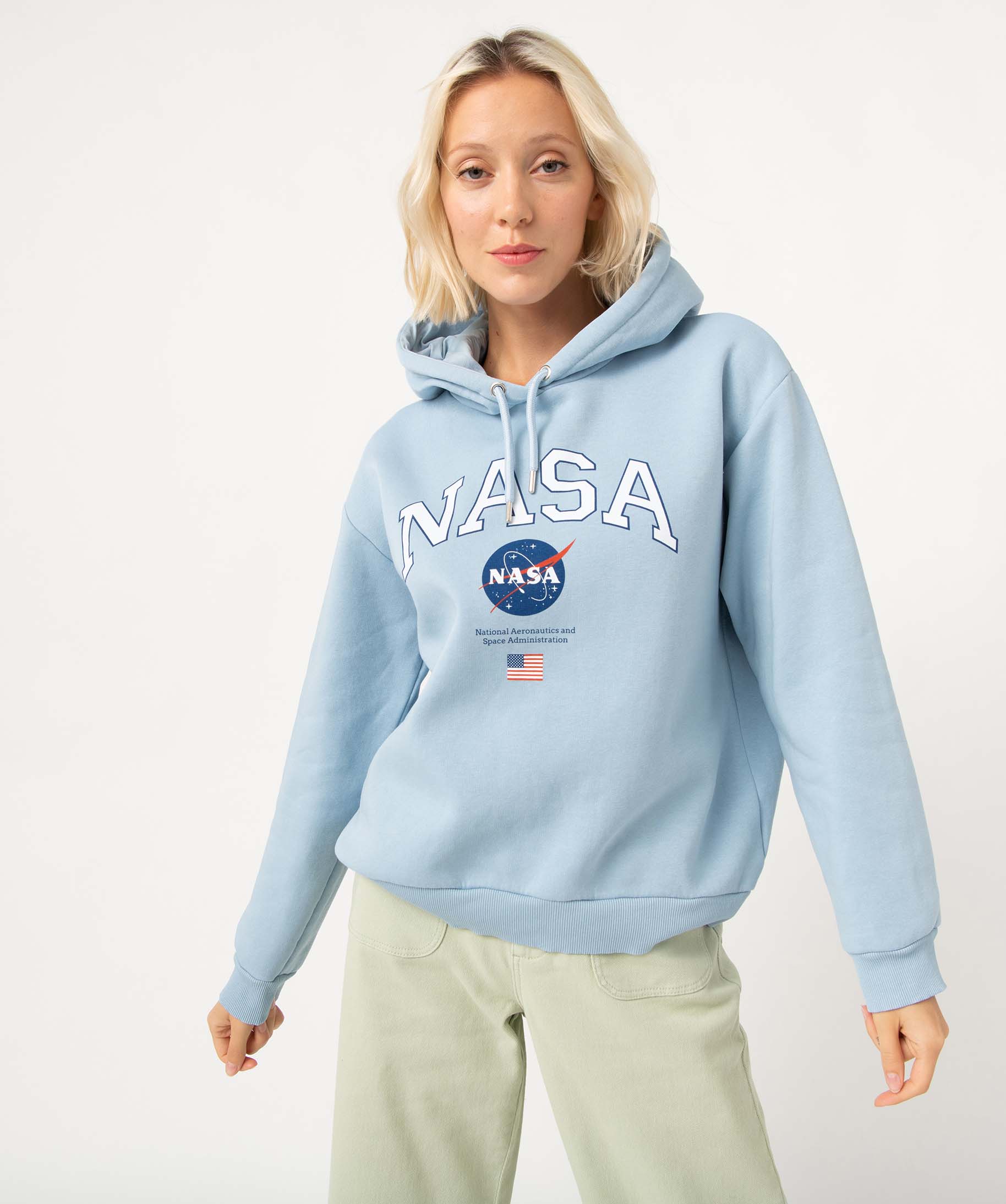 Sweat femme à capuche avec large inscription - Nasa bleu | GEMO
