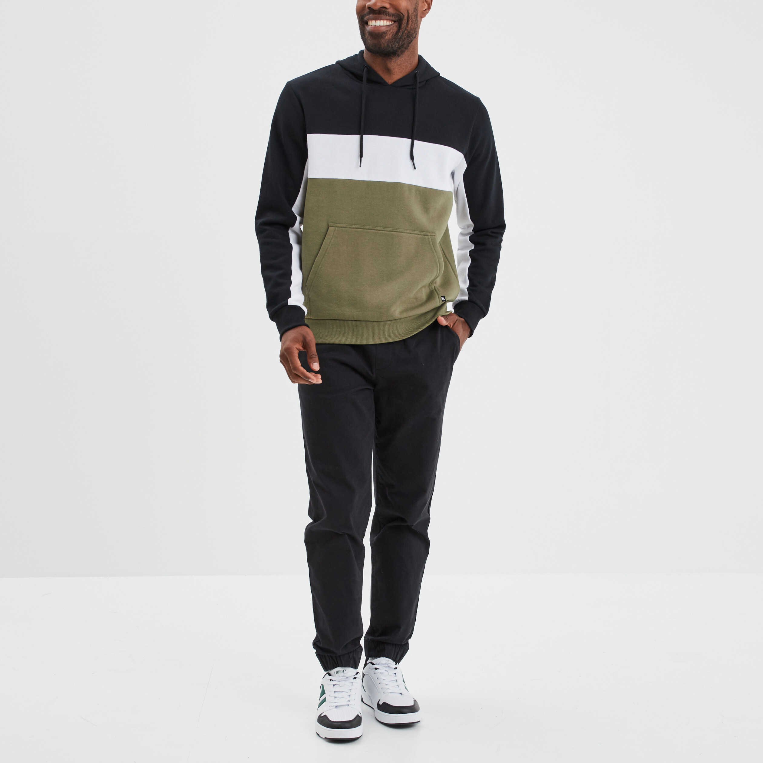 Sweat à capuche hoodie 1 poche vert kaki homme | La Halle