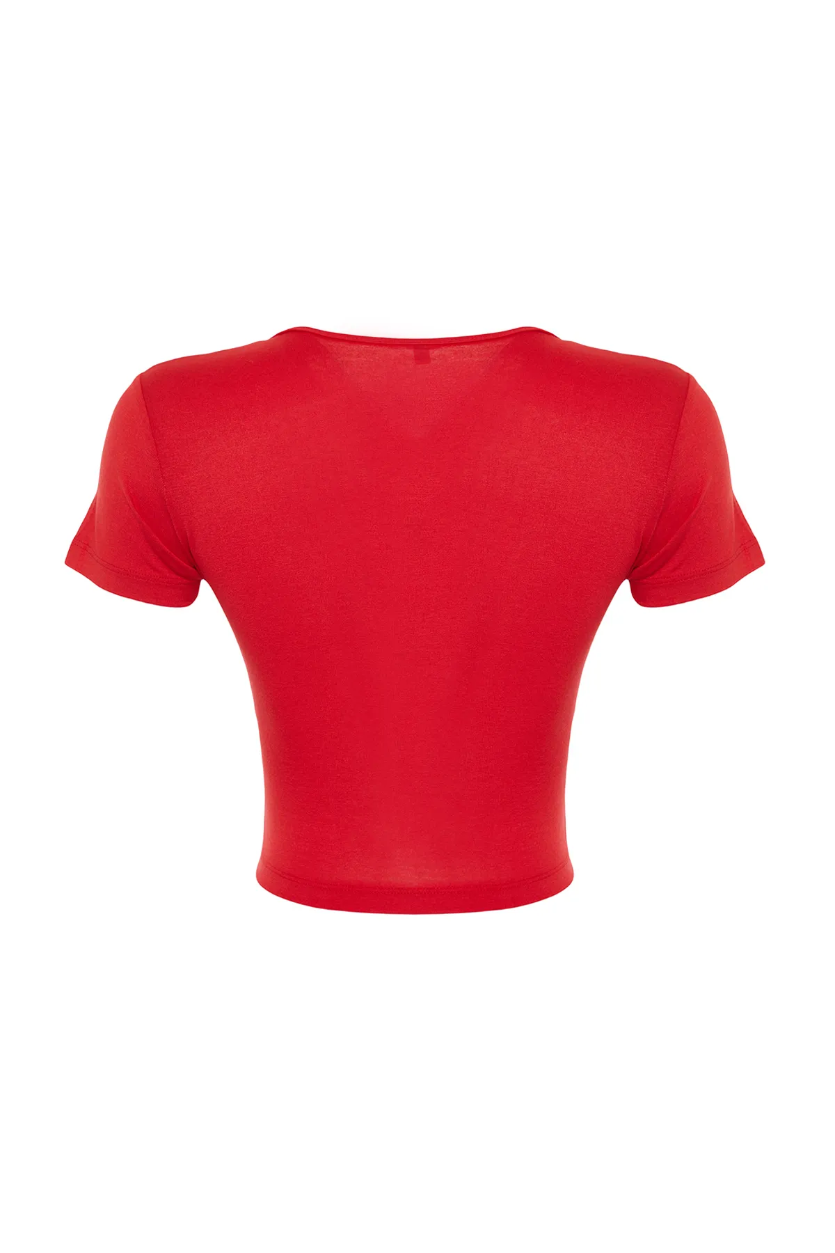 Trendyol Collection  Rote taillierte/taillierte Zweireiher-Kragen-Kurzbluse aus Viskose-Stretch-Strick TWOSS22BZ0536