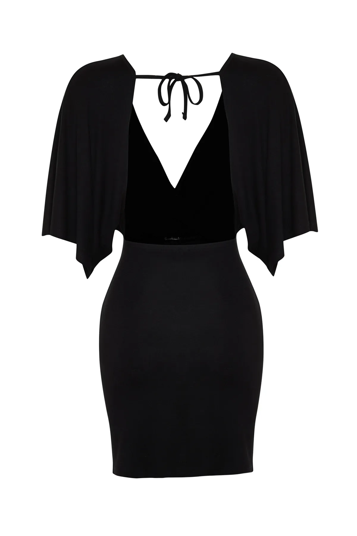 Trendyol Collection  Schwarzes, figurbetontes, gerafftes Mini-Strandkleid aus Strick TBESS24EL00109